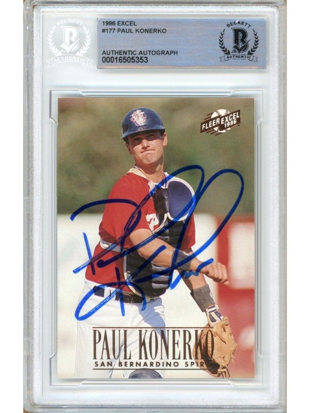 Paul Konerko Signed 1996 Fleer Excel #177 Dodgers Prospect Beckett BAS Slab Auto